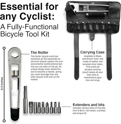 FULL WINDSOR -The Nutter Bicycle Multi Tool–Portable Cycling Repair Kit for MTB, Road & Dirt Bikes – Includes Spanner, Magnetic Bit, Tire Levers & Bottle Opener–Compact Black Case for On-the-Go Fixes