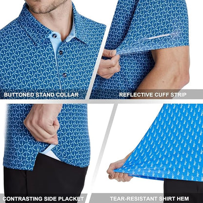 Golf Shirts for Men - Moisture Wicking Short Sleeve Performance Sport Casual Striped Collared Mens Polo Shirt