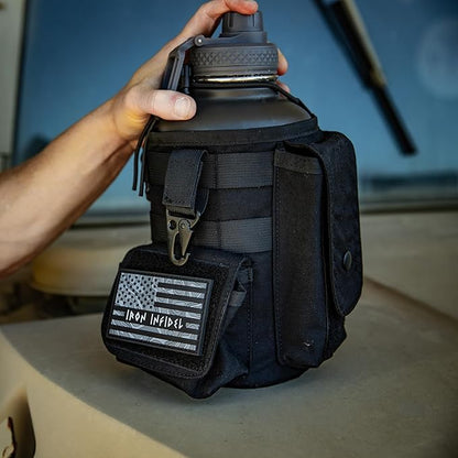 Iron InfideI Battle Bottle Sleeve - 64 oz and 32 oz Water Bottle Sleeve Only for Half Gallon 1L Steel Water Bottle | Rugged Cover with Molle for Versatile Design with Storage for Phone, Wallet & Keys