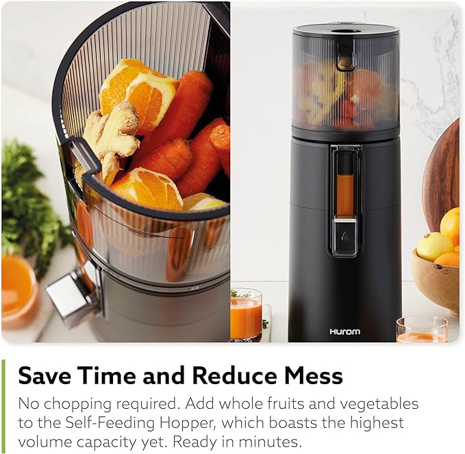 Hurom H400 Cold Press Juicer Machine, Award Winning Masticating Slow Juicer, Easy to Clean, Strainer & Hands Free with Self Feeding, Wide Mouth Hopper, Easy Assembly (Matte Black)