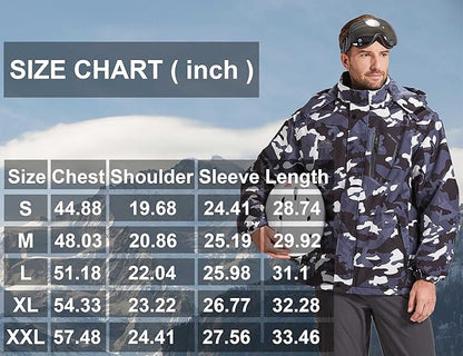 ELLSWOS Men's Waterproof Ski Jacket Winter Snow Coat Warm Hooded Raincoat Windproof Windbreakers