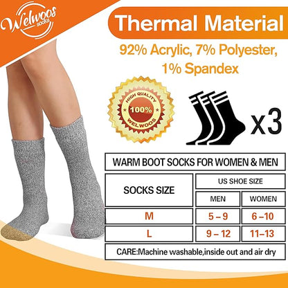 3 Pairs Warm Thermal Socks for Women & Men Winter Ski Thick Boot Insulated Socks for Cold Weather