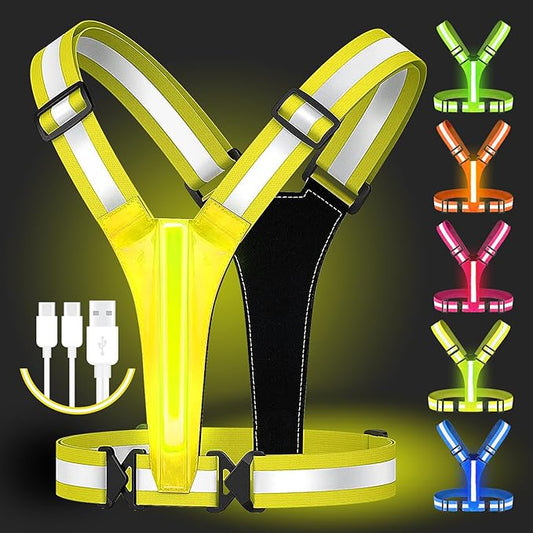 Led Reflective Vest Running Gear,USB Rechargeable Light Up High Visibility Running Vest,6-11hrs Light with Adjustable Waist/Shoulder for Runners Walkers