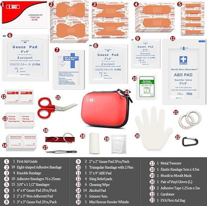 I GO 85 Pieces Hard Shell Mini Compact First Aid Kit, Small Personal Emergency Survival Kit for Travel Hiking Camping Backpacking Hunting Marine Car