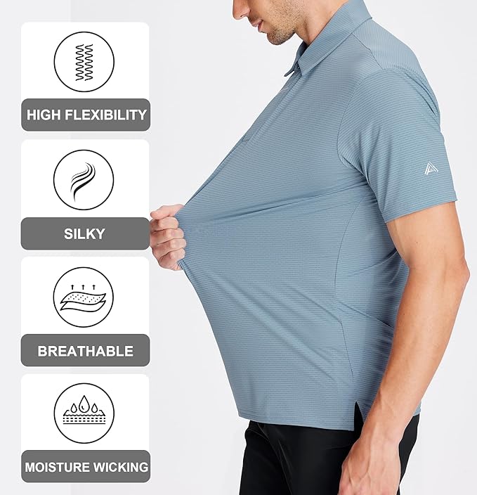 Esabel.C Jacquard Golf Shirts for Men Moisture Wicking Short Sleeve Performance Dry Fit Active Mens Polo Shirts