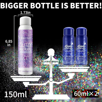 Hair Glitter Body Glitter Spray, 150ML Glitter Hairapray Holographic Purple Glitter Spray for Hair and Boday, Hair Glitter for Kids Women, Body Shimmer Festival Rave and Makeup 4.2 Fl Oz
