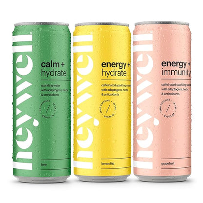 Heywell Sparkling Adaptogenic Drink, Citrus Variety Pack, 12 Fluid Ounce (Pack of 12) - Organic, Non GMO, Vegan, Gluten Free, Dairy Free (12 Pack, Citrus Variety Pack)