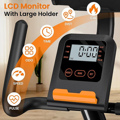 Recumbent Exercise Bike for Home Use, Quiet Recumbent Stationary Bikes for Adults & Seniors, 16-Level Resistance, Adjustable Seat, Supports 400LB, Pulse Sensors & LCD Display