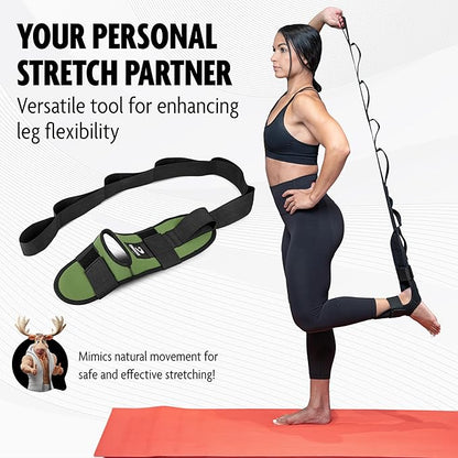 DMoose Fitness Foot & Calf Stretcher with Adjustable Padded Stretching Strap for Plantar Fasciitis, Hamstring, Heel Spurs and Achilles Tendonitis Relief - Yoga Leg Stretch Strap for Flexibility