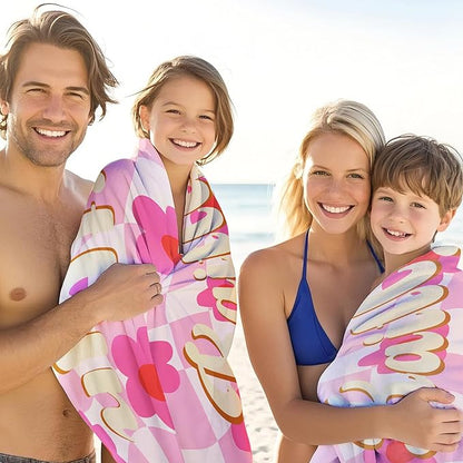 JML Personalized Beach Towel with Name, Custom Flower Beach Towel, Customized Microfiber Pool Towel, Quick Dry & Absorbent Swim Towel for Adult,Anniversary, Birthday, Summer Holiday,Vacation