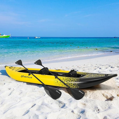 Goplus Inflatable Kayak, 2-Person Kayak Set for Adults with 507 LBS Weight Capacity, 2 Aluminium Oars, EVA Padded Seat, 2 Fins, Hand Pump, Carry Bag, Repair Kit, Portable Touring Kayaks
