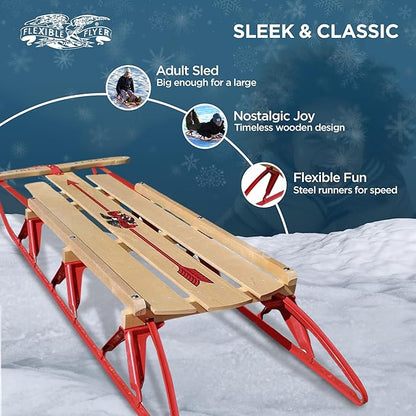 Flexible Flyer Metal Runner Sled. Steel & Wood Steering Snow Slider