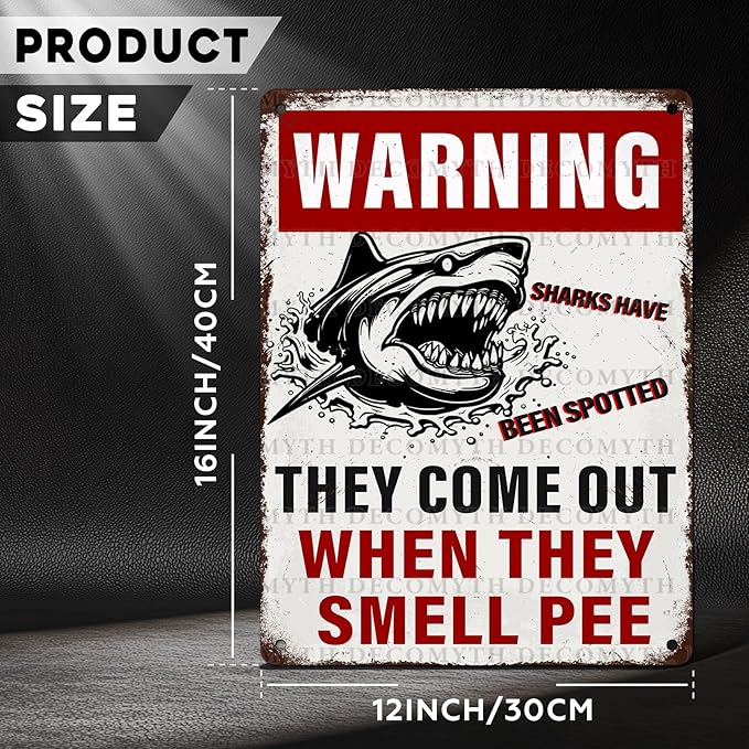 Funny Warning Sharks Have Been Spotted in This Pool They Come Out When They Smell Pee Tin Sign for Swimming Pool Beach Water Park Decor Outdoor 12 * 16inch