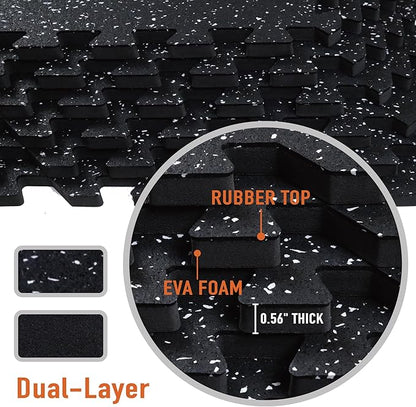 0.56in Thick 48 Sq Ft Exercise Equipment Mats 12 Tiles 24 x 24in