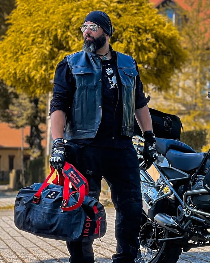 BORLENI Waterproof Motorcycle Dry Duffel Bag Luggage Tail Bag with Large Storage Space,Roll Top Closure, Shoulder Straps, Inner Pocket and Mesh Pocket for Motorcycling Travel Camping (Black,50L)