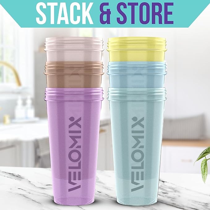 '-6 PACK- 28 oz Protein Shaker Bottle for Protein Mixes - 6x Wire Whisk | Leak Proof Shaker Cups for Protein Shakes | Protein Shaker Bottle Pack | Protein Shake Cup (Pastel Power Series)