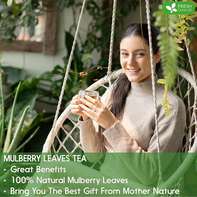 FreshDrinkUS, Permium 2oz Mulberry Leaves, 100% Natural & Pure from Mulberry Leaves, Mulberry Leaf Tea, Mulberry Loose Leaf Herbal Tea, No Additives, No Caffeine, Vegan