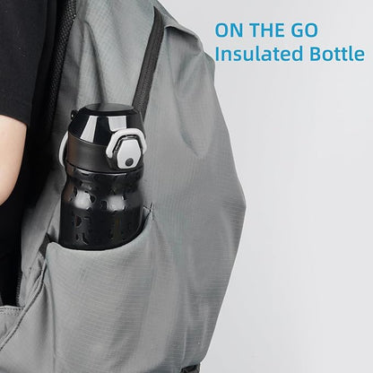 Insulated Water Bottle with Straw and Carry Loop,18 oz Stainless Steel Double Wall Vaccum Metal Water Flask with Leak-proof Lid,Black Leopard