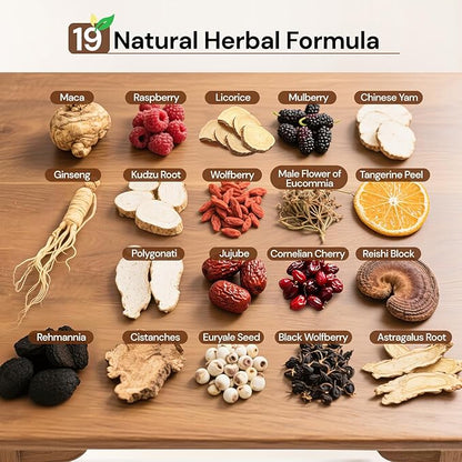 Ginseng Polygonatum Eucommia Male Flower Tea, Natural Traditional Chinese Kidney Support Blend Kidney Cleanse Detox Tea for Men Women, 19 Precious Herbal Ingredients（30 Cans/1 Box)