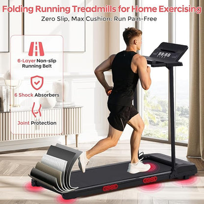 Walking Pad Treadmill with Handle Bar, 3.5HP Compact Electric Walking Pads Treadmills with Handles for Home Apartment Small, 0.6-10MPH Portable Foldable Folding Small Treadmill Home, 400LBS Capacity