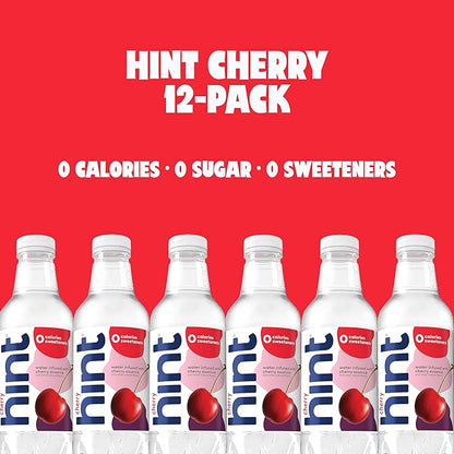 Hint Fruit-Infused Bottled Water, Cherry - Sugar Free Flavored Water with Zero Calories, Naturally Flavored, and No Artificial Sweeteners - 16 Fl Oz (Pack of 12)