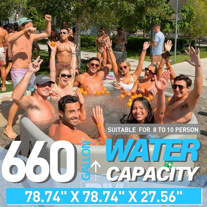 Inflatable Octagonal Ice Bath Tub for Groups, Party Cold Plunge Recovery Tub with Insulated Lid, Fits 8–10 People, 660 Gallon Capacity, 78.74" x 78.74" x 27.56", Portable Durable Design