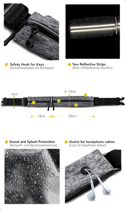 Fitgriff® Running Belt for Men & Women - Secure Jogging Pouch for Phone, Keys & Essentials - For All Cell Phones