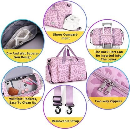 FIORETTO Women's Gym Duffle Bag with Shoes Compartment, 37L Capacity, Ideal for Travel, Gym, Sports, Duffel, Weekender