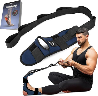 DMoose Fitness Foot & Calf Stretcher with Adjustable Padded Stretching Strap for Plantar Fasciitis, Hamstring, Heel Spurs and Achilles Tendonitis Relief - Yoga Leg Stretch Strap for Flexibility
