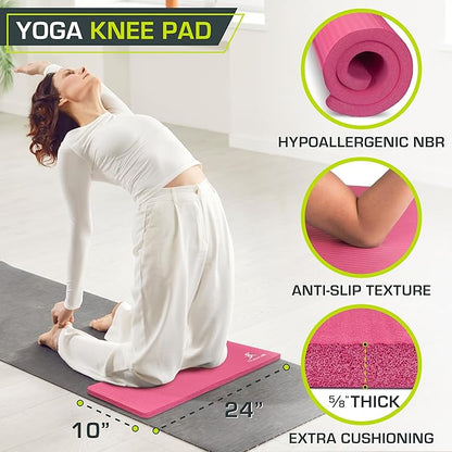 ProsourceFit Extra Thick Yoga Knee Pad and Elbow Cushion 15mm (5/8”) Fits Standard Mats for Pain Free Joints in Yoga, Pilates, Floor Workouts