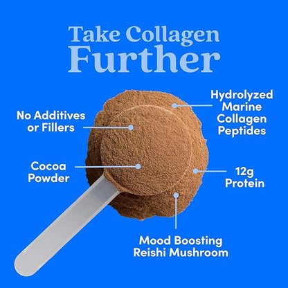 Further Food Chocolate Marine Collagen Peptides Powder, Wild Caught, Sustainable, Type 1, 2 & 3 Collagen, Gut + Joint Support, Hair, Skin, Nails, Sugar-Free 7.41 oz