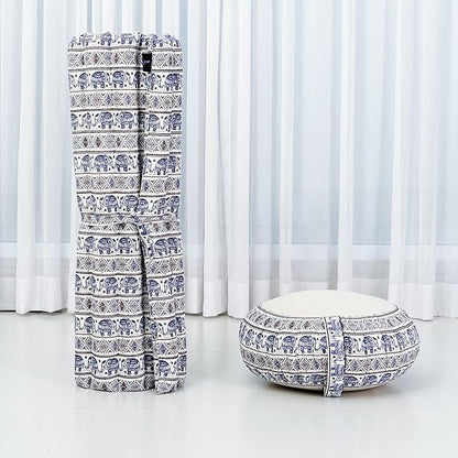 Leewadee Meditation Cushion Set – 1 Round Zafu Meditation Pillow and 1 Square Roll-Up Zabuton Meditation Mat, Pillows Bundle Filled with Kapok