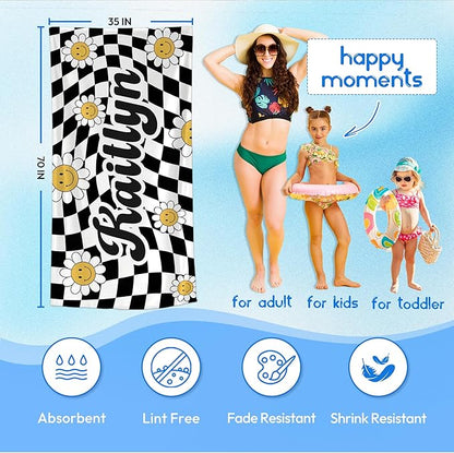JML Personalized Beach Towel with Name, Custom Flower Beach Towel, Customized Microfiber Pool Towel, Quick Dry & Absorbent Swim Towel for Adult,Mother's Day, Birthday, Summer Holiday,Vacation