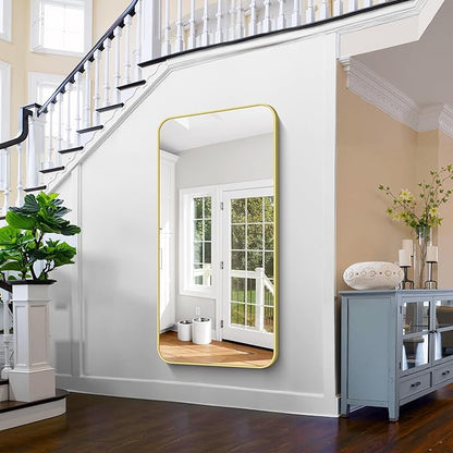 FORBATH 30x60 Inch Gold Bathroom Mirror for Over Sink, Large Rectangular Wall Mirror with Metal Frame, Rounded Corners for Bathroom, Bedroom, Entryway Decor (Horizontal or Vertical)