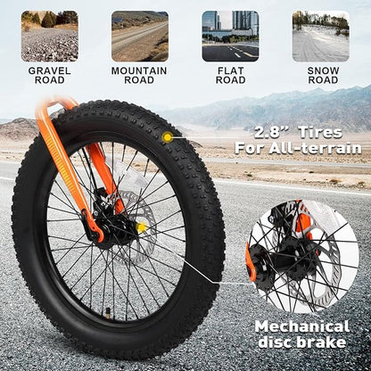 Glerc Mars Kids Mountain Bike, 20 24 Inch Fat Tire Bike for Teen Ages 6-14 Year Old, Bicycle with 2.8-Inch Wide Tires and 6 Speed Drivetrain, Multiple Colors