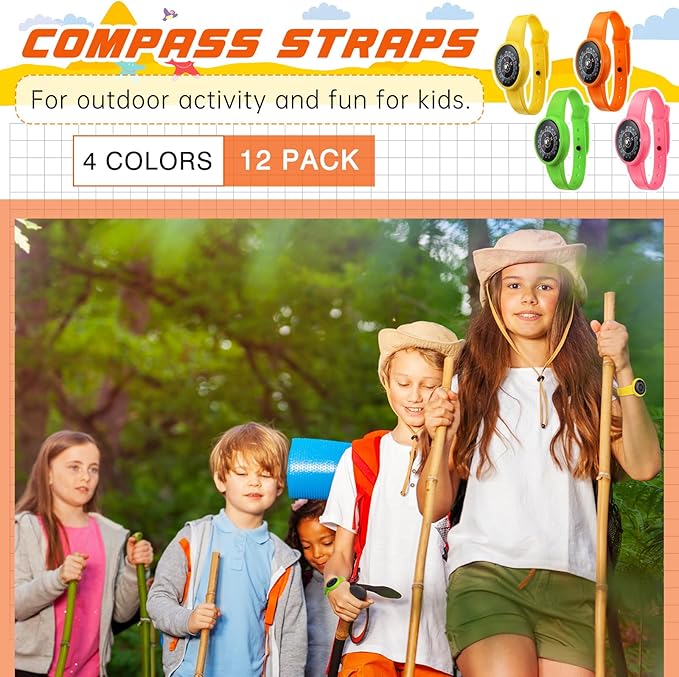 12 Pcs Compass for Kids Compass Hiking Colorful