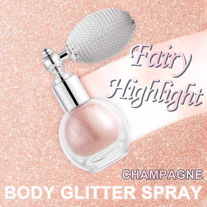 Hair and Body Glitter Spray, Holographic Glitter Highlighter Powder, Face Body Clothes Shiny Glitter, Loose Shimmer Hairspray Festival Rave Prom Accessories (Champagne)