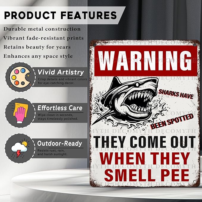 Funny Warning Sharks Have Been Spotted in This Pool They Come Out When They Smell Pee Tin Sign for Swimming Pool Beach Water Park Decor Outdoor 12 * 16inch