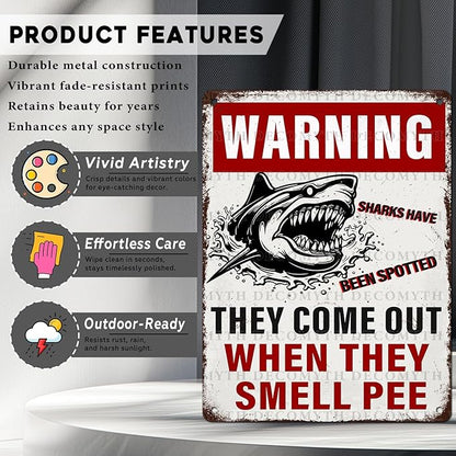 Funny Warning Sharks Have Been Spotted in This Pool They Come Out When They Smell Pee Tin Sign for Swimming Pool Beach Water Park Decor Outdoor 12 * 16inch