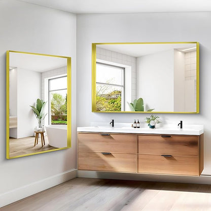 Gold Bathroom Mirror, 60x40 Inch Rectangular Framed Mirror, Large Wall Mounted Bathroom Vanity Mirror Over Sink for Bedroom,Restroom, Living Room, Hangs Vertically or Horizontally