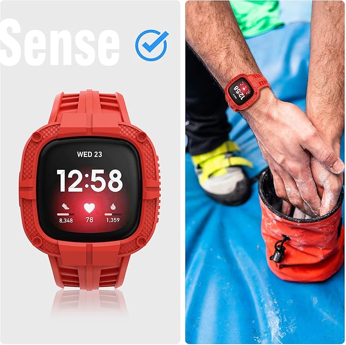GELISHI Compatible with Fitbit Versa 3 Bands with Bumper,TPU Sport Protective Case Rugged Protector Replacement Strap Accessories for Fitbit Sense/Fitbit Versa 3 Smart Watch