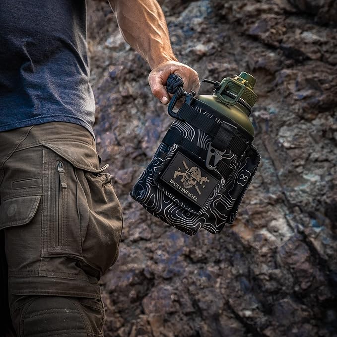 Iron InfideI Battle Bottle Sleeve - 64 oz and 32 oz Water Bottle Sleeve Only for Half Gallon 1L Steel Water Bottle | Rugged Cover with Molle for Versatile Design with Storage for Phone, Wallet & Keys