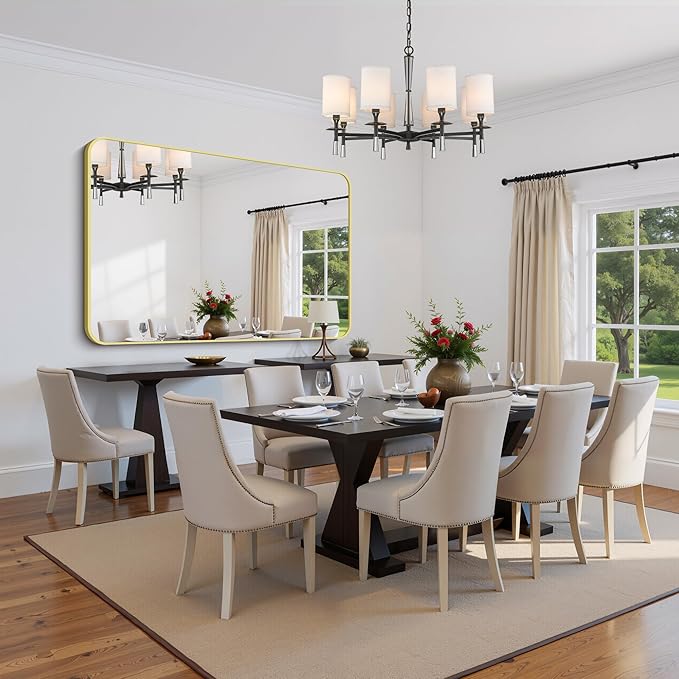 FORBATH 55x36 Inch Gold Bathroom Mirror for Over Sink, Large and Wide Rectangular Wall Mirror with Metal Frame, Rounded Corners for Bathroom, Bedroom, Entryway Decor (Horizontal or Vertical)