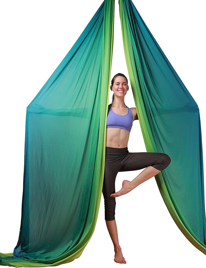 DASKING Aerial Silks Starter Kit - Durable 11Yards of Aerial Yoga Hammock with Hardware, Aerial Swing for Acrobatic Flying Yoga & All Levels (Aerial Rigging Point Up to 14ft)