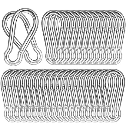 100 PCS 3'' Spring Snap Hook Carabiner, M8 5/16 Inch Galvanized Silver Steel Carabiner Clip, 500LBS Holding Capacity Quick Link Clip Keychain for Hammock Dog Leash & Camping Gym