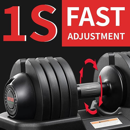 52LBS Single/Pair Adjustable Dumbbells Set Premium Rubber Coated Dumbbell Set with Secure Locking Mechanism for Safe & Customizable Strength Training