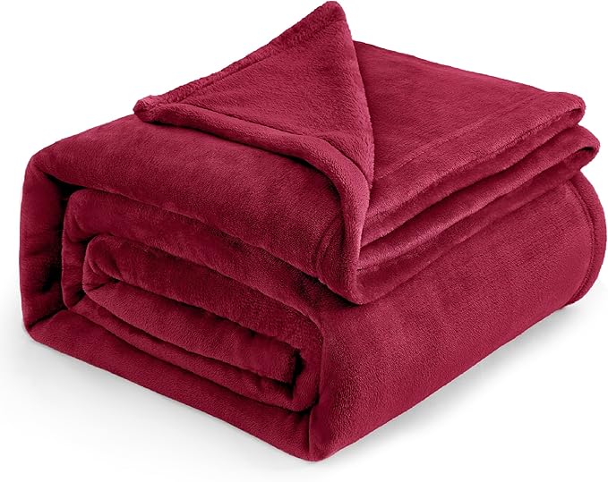 Flannel Fleece Luxury Blanket Red Queen(90"x90") Size Lightweight Cozy Plush Microfiber Solid Blanket by Bedsure