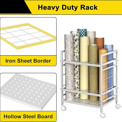 GIOTORENT Blueprint Storage Rack, Holder with Wheels, Map/Poster/Architectural Plan Storage, 12 Slots, 2 Brakes, Silent Wheels for Home, Office, School (White)