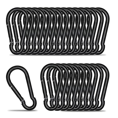 KINLINK 25 Pack Black Carabiner Clip, 2.36 inch Heavy Duty Spring Snap Hook, Small Caribeener Clips for Outdoor Camping, Swing Set, Hammock, Hiking Travel, Fishing, Quick Link Keychain