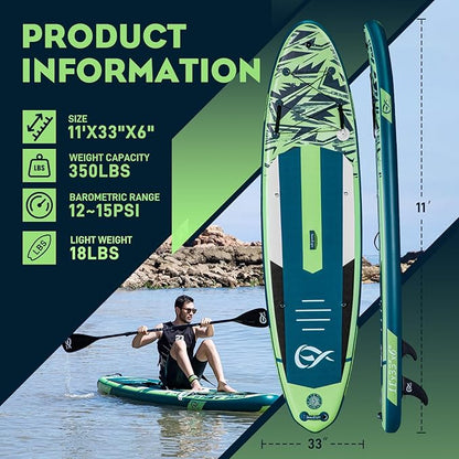 InnoExpo 11' Inflatable Stand Up Paddle Boards with Premium Accessories, Wide Stable SUP Paddle Board Design, Non-Slip Comfort Deck for Youth & Adults
